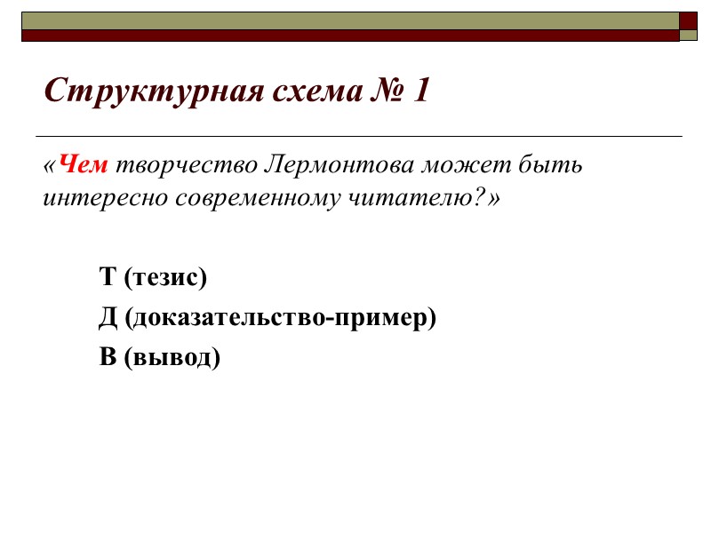 Структурная схема № 1 «Чем творчество Лермонтова может быть интересно современному читателю?»  